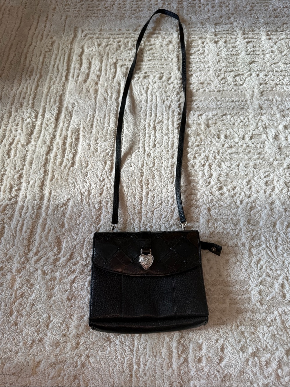 Brighton Black Shoulder Crossbody Bag with Heart Lock